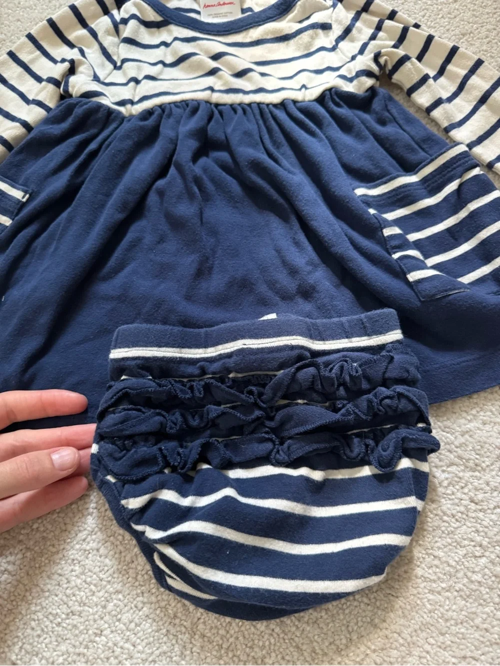 Hanna Andersson Navy & Cream Striped Baby Dress Set
